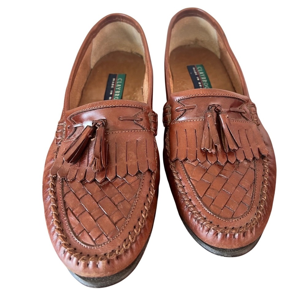 Claybrooke Fernando 172 Mens 9D Brown Woven Leather Kiltie Tassel Loafers Brazil